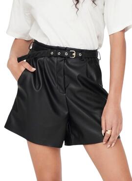 Shorts Only Heidi Polipiel Negro Para Mujer