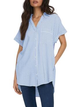 Camisa Only Fenna Listas Azul Para Mujer