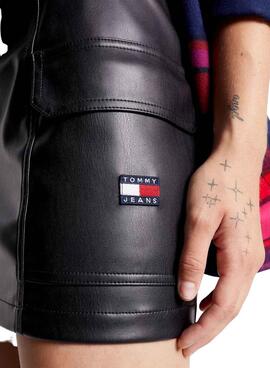 Falda Tommy Jeans Buckle Pleather Mini Negro Mujer