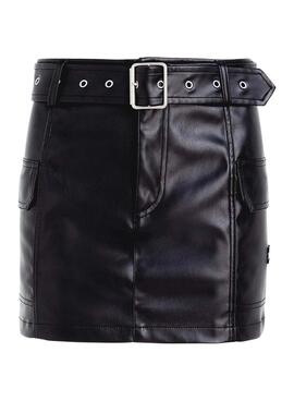 Falda Tommy Jeans Buckle Pleather Mini Negro Mujer