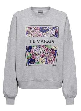 Sudadera Only Amor Art Gris Para Mujer