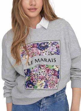 Sudadera Only Amor Art Gris Para Mujer