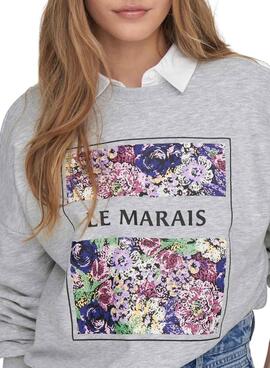 Sudadera Only Amor Art Gris Para Mujer