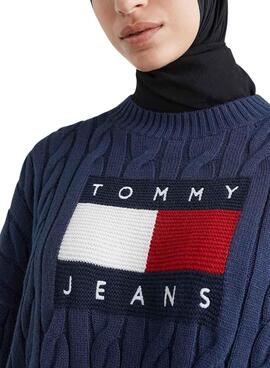 Jersey Tommy Jeans Boxy Center Marino Mujer