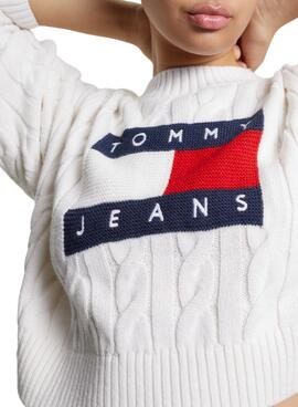 Jersey Tommy Jeans Boxy Center Flag Blanco Mujer