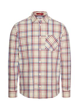 Camisa Tommy Jeans Check Pocket Beige Hombre