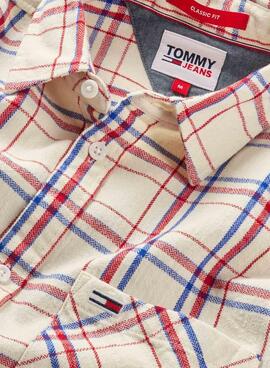 Camisa Tommy Jeans Check Pocket Beige Hombre