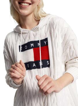 Vestido Tommy Jeans Cable Flag Blanco para Mujer