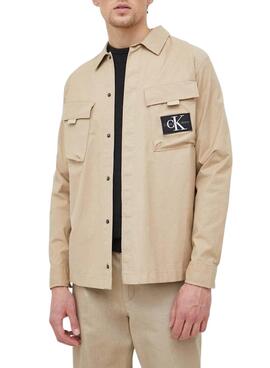 Camisa Calvin Klein Utility Cargo Camel Hombre