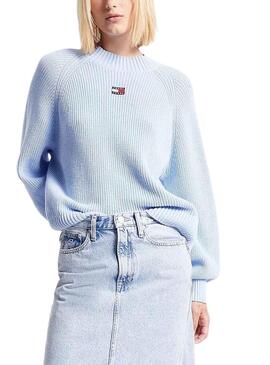 Jersey Tommy Jeans Badge Mockneck Azul para Mujer
