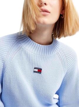Jersey Tommy Jeans Badge Mockneck Azul para Mujer