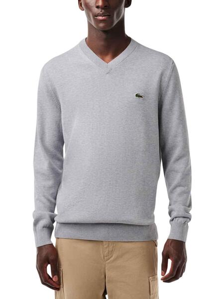 Jersey Lacoste Cuello Pico Gris Para Hombre