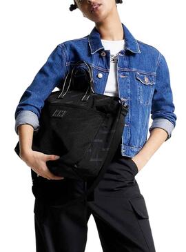 Bolso Tote Tommy Jeans Skater Logos Negro Mujer