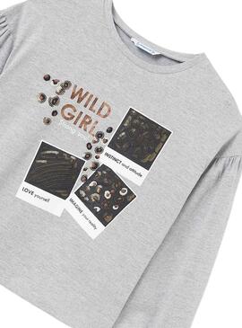 Camiseta Mayoral Wild Girl Gris para Niña