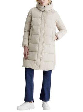 Chaqueta Calvin Klein Plumas Capucha Beige Mujer 