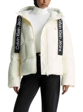 Chaqueta Calvin Klein Plumas Corta Beige Mujer