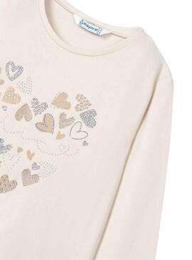Camiseta Mayoral Básica Corazón Beige Niña