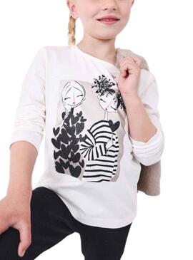 Camiseta Mayoral Serigrafía Blanco Crudo Niña
