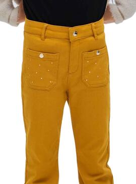 Pantalón Mayoral Tachuelas Bolsillos Amarillo Niña