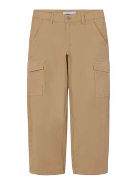 Pantalón Name It Frose Cargo Wide Twill Beige Niña