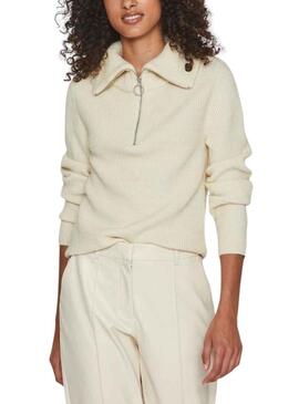 Jersey Vila Viril Half Zipper Beige para Mujer