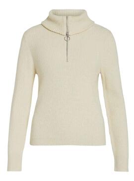 Jersey Vila Viril Half Zipper Beige para Mujer