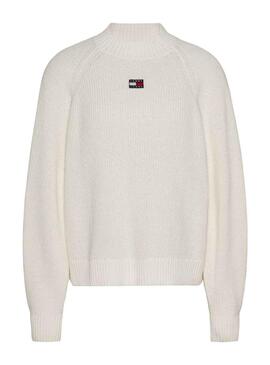 Jersey Tommy Jeans Badge MockNeck Blanco Mujer