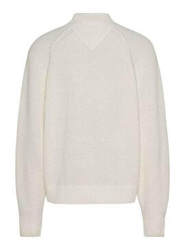 Jersey Tommy Jeans Badge MockNeck Blanco Mujer