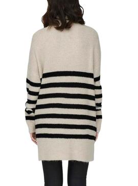 Jersey Only Alfrida Zip Highneck Rayas Beige Mujer