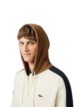 Sudadera Lacoste Color Block Blanco Hombre