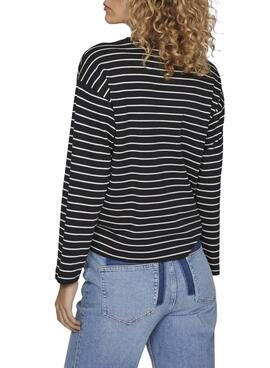 Camiseta Vila Visiny Open Rayas Negro Para Mujer