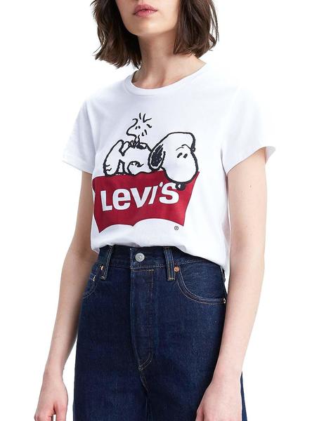 Contratación mucho consultor Camiseta Levis Peanuts T2 Snoopy Blanco Mujer