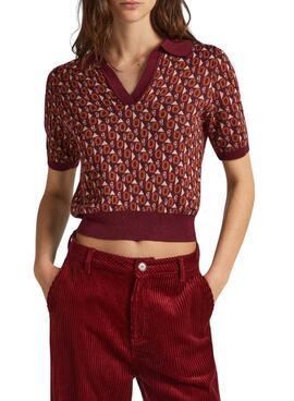 Polo Pepe Jeans Elle Jacquard Granate Para Mujer