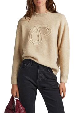 Jersey Pepe Jeans Eloise Logo Beige Para Mujer