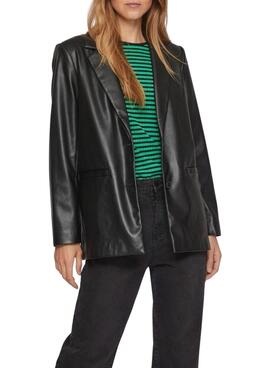 Blazer Vila Vinille Coated Negro Para Mujer