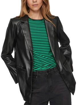 Blazer Vila Vinille Coated Negro Para Mujer