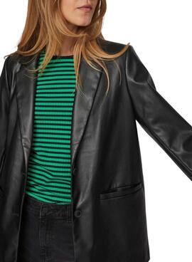 Blazer Vila Vinille Coated Negro Para Mujer