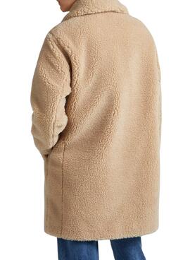 Abrigo Pepe Jeans Ruby Borreguito Beige Para Mujer
