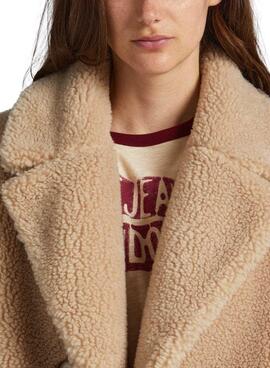 Abrigo Pepe Jeans Ruby Borreguito Beige Para Mujer