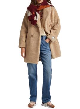 Abrigo Pepe Jeans Ruby Borreguito Beige Para Mujer