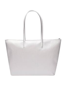 Bolso Lacoste Shopping Bag Plateado Para Mujer