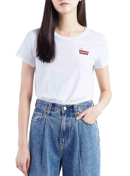 Ahora terciopelo Lo dudo Camiseta Levis Peanuts Snoopy Chest Blanco Mujer