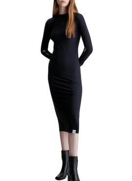 Vestido Calvin Klein Jeans Tab Rib Negro Mujer