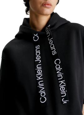 Sudadera Calvin Klein Logo Drawcord Capucha Negro
