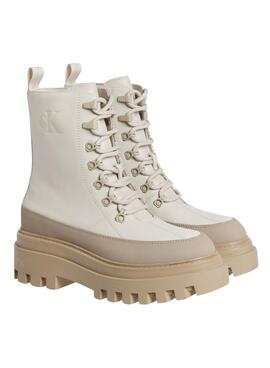 Botas Calvin Klein Jeans Flatform Lace Beige Mujer