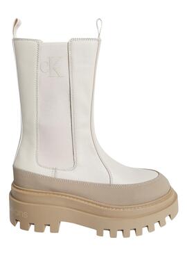 Botas Calvin Klein Chelsea Flatform Beige Mujer