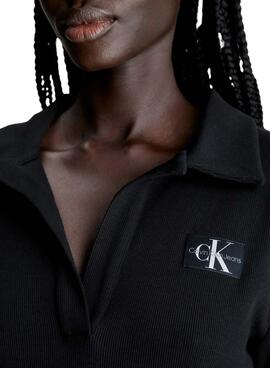 Vestido Calvin Klein Jeans Collar Label Rib Negro