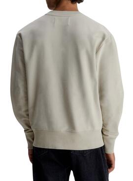 Sudadera Calvin Klein Jeans Woven Tab Crew Beige