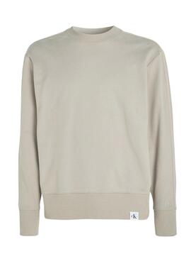 Sudadera Calvin Klein Jeans Woven Tab Crew Beige