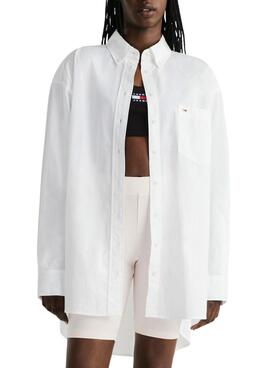 Camisa Tommy Jeans Popelín Oversized Blanco Mujer